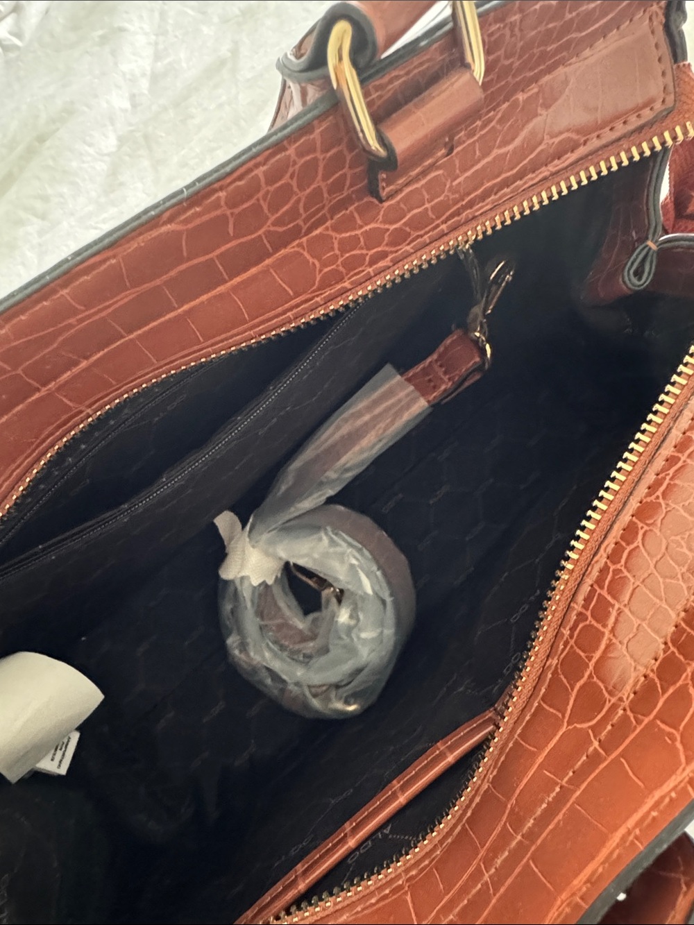 NWT Aldo Taunn Croc-Trim Top-Handle Satchel Hand Bag Purse in Rust - Picture 13 of 13